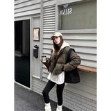 SHOPMOCHOHooded Short Parkas Women Fashion Black Patchwork Puffer Jacket Winter Streetwear Down Coats Korean Cotton Padded Outerwears New