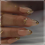 SHOPMOCHO 24Pcs Pink Almond False Nails Butterfly Ballet with French Design Wearable Fake Nails Simple Artificial Press on Nails Tips Art
