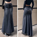 Shopmocho Maxi Skirt Women Casual Mermaid Streatwear High Waist Zipper Denim Skirts Y2k Streetwear Loose Long Mom Jeans Ankle Lenth Summer