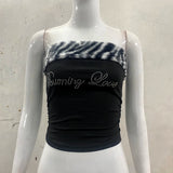SHOPMOCHO Women's Sexy Slim Fit Y2K Leopard Print Vest Strapless Top Short Style Navel Exposed Casual Summer Fashion Letter Hot Drilling
