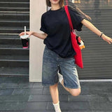 SHOPMOCHO Spring Summer Women Casual Denim Shorts Fashion Female Wide Leg Short Jeans Knee Lenght Denim Pant Women High Waist Shorts Girls
