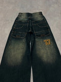 SHOPMOCHO Y2K American New Pattern Embroidery Baggy Jeans Men High Street Vintage Hip Hop Fashion Casual Joker Couple Wide-leg Pants