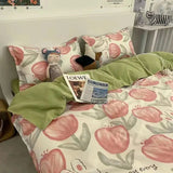 Shopmocho INS Nordic Pink Letter Bedding Set Four Pieces Quilt Cover Girls Women Autumn Winter Single Twin Full Queen Size Duvet Cover Set
