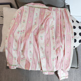 SHOPMOCHO Print Flower Soft Thin Women's Pajama Set Autumn New Casual 2 Pieces Pajama Set Full Length Sleepwear for Sleeping Home Suits