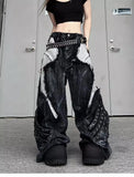 SHOPMOCHO Vintage Patchwork Distressed Jeans Hip Hop Loose Wide Leg Cargo Pants Women's Washed Distressed Denim Trousers