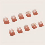 Shopmocho 24pcs Ice Transparent Press On Nails, Fake Nails With 3D Butterfly And Pearls Design, Glossy Full Cover Silver Glitter False Nai