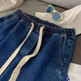 SHOPMOCHO Loose Straight Leg High Waist Elastic Waist Men's Jeans Spring Summer Vintage High Street Trendy Wide Leg Personalized Straight