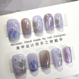 SHOPMOCHO 10Pcs Wearable Cat Eyes Series Short Square Press On Nails Kawaii Cartoon Cat Rabbit Rhinestone Gradients Full Cover False Nails