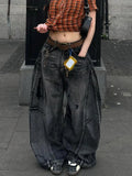 Shopmocho American Street Hip Hop Black Wash Machete Jeans Women Y2K Retro Old Ripped Loose Spice Girls Harajuku Casual Wide Leg Jeans
