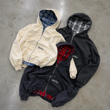 SHOPMOCHO Unisex Reversible Zip Up Hoodie Double Side Wear Plaid Lining Sweatshirt Oversized Casual Streetwear Hooded Top