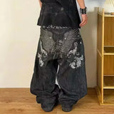SHOPMOCHO Street Fashion Trend Skull Embroidered Jeans Women Harajuku Y2K New Hip Hop Joker Straight Wide-leg Pants Couple Casual Jeans