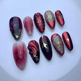Shopmocho 24pcs Short Almond False Nail Art Starlight Rhinestone Design Nails Tip Green Full Cover Nail Set Datachable Press on Fake Nails