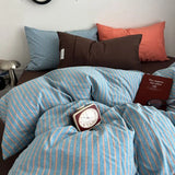 SHOPMOCHO Blue Stripes Bedding Set Simple Design Twin Single Queen Size Girls Boys Soft Home Hotel Pillowcase Bed Sheet Duvet Cover