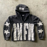 SHOPMOCHO Autumn And Winter Hoodie Patchwork Letter Star Pattern Long Sleeved Pullover Hoodie Harajuku Fashionable Loose Versatile Jackets