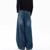 SHOPMOCHO Spring New Men'S Jeans Wide Leg Pants Loose Machete Jeans Vintage Lightning Cracked Denim Trousers
