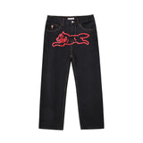 SHOPMOCHO 2026 Classic Printed Men Straight Denim Pants Loose Fit YKK Zipper Casual Denim Jeans Pants Trousers