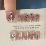 SHOPMOCHO 10Pcs Wearable Cat Eyes Series Short Square Press On Nails Kawaii Cartoon Cat Rabbit Rhinestone Gradients Full Cover False Nails