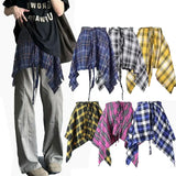 Shopmocho Fashion Tassel Hip Hop Irregular Men and Women Fake Shirt Hem Spring Autumn False Shirt Skirt Half-body Plaid Skirts Womens Saia