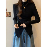 Shopmocho Deeptown Harajuku Black Turtleneck Women Sweaters Criss Cross Irregular Korean Fashion Button Knit Pullovers Slim Warm Aesthetic