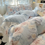 Shopmocho 1.5/1.8 Korean Style 100% Cotton Fitted Sheet Sets with Lace Flower Print Bedding Set for Seasons Home Bedclothes for Adult Kids