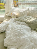 SHOPMOCHO Princess Bedding Set  French Style Wash Cotton Solid Color Seersucker Summer Soft 2026New Bed Sheet Set Comforter Set