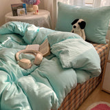 SHOPMOCHO Bedding Set Double Layered Yarn INS Girls Mushroom Soft Washed Cotton Bed Sheet Queen King Size Duvet Set Pillowcase Bed Sheet
