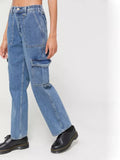 Shopmocho 2025 Women Korean Wide Leg Baggy Jeans Lady Chic Y2K Punk High Waist Cargo Denim Pants Streetwear Pockets Trashy Skater Trousers