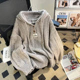 Shopmocho Korean Loose and Lazy Style Hooded Sweater for Women's Autumn and Winter 2025 New Soft and Thick Drawstring Knitted Sweatshirt