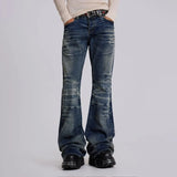 SHOPMOCHOY2K Mid Blue Flared Jeans Vintage Washed Men Women Bootcut Jeans Gothic High Street Unisex Streetwear Retro Baggy wide leg Pants