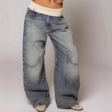 Shopmocho New Hip Hop Splice Fashion Basics Retro Jeans for Women's Simple Dressing Up Daily Necessary Wide Leg Pants Baggy Cargo Pants