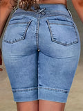 SHOPMOCHO Ladies' Blue Double-Buckle Waist Slim Fit Jeans