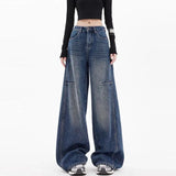 SHOPMOCHO Female Student Casual Blue Jeans Wide-Leg Pants Loose Drape Straight-Leg Trousers Spring Autumn Floor Pants Fashion Streetwear