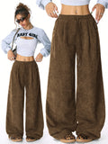 SHOPMOCHO Women's Retro Corduroy Cargo Pants Casual Drawstring Straight Sports Pants Drape Daily Commuting Wide Leg Pants