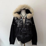 SHOPMOCHOAmerican New Skull Embroidery Super Leopard Hooded Sweater Women Y2K Gothic Hip Hop Popular Casual Joker Sweatshirt