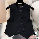 Shopmocho Simple Sleeveless Suit Vest Casual Wide Leg Pants Two-piece Set for Women 2025 New Elegant Suit Set