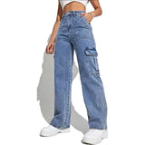 Shopmocho 2025 Women Korean Wide Leg Baggy Jeans Lady Chic Y2K Punk High Waist Cargo Denim Pants Streetwear Pockets Trashy Skater Trousers
