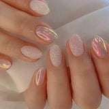 SHOPMOCHO 24Pcs Mid-length Almond Ballet False Nails Simple Cat Eye Design Press on Fake Nail Wearable Full Cover Nail Tips Manicure Tools