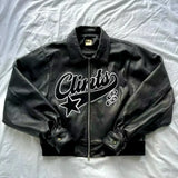 SHOPMOCHO Y2k Gothic Punk Leather Jacket Hip Hop Punk Pattern Embroidered Motorcycle Jacket Fashionable and Simple Streetwear Zipper Coat