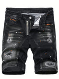 SHOPMOCHO Summer Ripped Shorts Jeans Men Denim Shorts Pants Straight Stretch Casual Cool Thin Knee Length Fashion Brand Daily Trousers