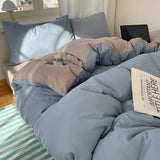 SHOPMOCHO Cotton Bedding Set 4pcs with Solid Bed Sheet Duvet Cover Pillowcases Single Couple Bedsheet King Queen Double Twin Size