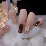 SHOPMOCHO 24Pcs Cat’s Eye Leopard Print Press on Fake Nails Mid-length Ballet False Nails with Rhinestone Detachable Full Cover Nail Tip