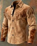 SHOPMOCHO 2026 Autumn Winter Men's Fur Fringed Jacket Coat Vintage Ethnic Trendy Button Open Lining Casual Jacket Streetwear Men's Coat