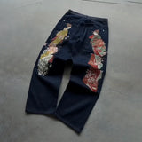 SHOPMOCHO Y2K Baggy Jeans men vintage Embroidered high quality denim fabric American style jeans Gothic streetwear Hip Hop wide leg pants