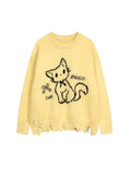 Shopmocho Winter American New Green Bow Neck Sweater Women Loose Print Pattern Vintage High Street Lazy Wind Knitted Sweater