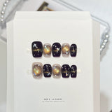 SHOPMOCHO 10Pcs Cute Handmade Press on Nails Short Korean Fake Nails with 3D Star Moon Nail Art Rhinestone Heart Artifical False Nails Art