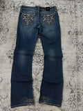Shopmocho American Y2k Gothic Punk Pocket Embroidered Jeans Harajuku Retro Blue Loose Jeans Fashionable High Waist Slimming Wide Leg Pants