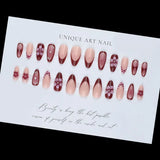 SHOPMOCHO 24PCS Simple Ins Dark Pink Blush 3D Flower Almond False Nails with Glue Leopard Print French Spice Girls Fake Nail Tips Press On