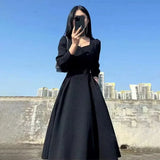 Shopmocho Early Autumn Long Dress Elegant French Hepburn Style Slimming Black Long Sleeve Women's Dress New Hot Sale Of The Season Fashion