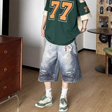 SHOPMOCHO 2025 New Men's Retro Bear 3D Printed Denim Shorts Hip Hop Fashion Straight Wide-leg Jorts High Street Y2K Baggy Bermuda Jeans