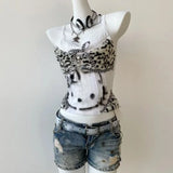 SHOPMOCHO-Vintage Y2K Hottie Halter Tank Tops American Subculture Leopard Patchwork Vest Women's Kawaii Kitten Print Slim-fit Short Top